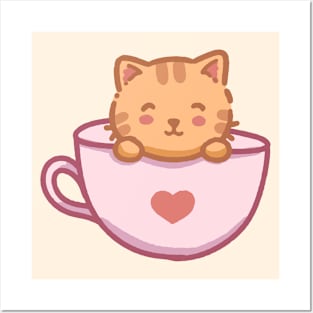 cute orange kitty cat in a cup Posters and Art